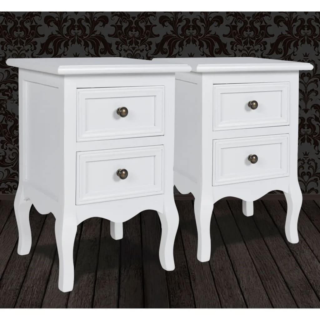 NNEVL Nightstands 2 pcs with 2 Drawers MDF White-3