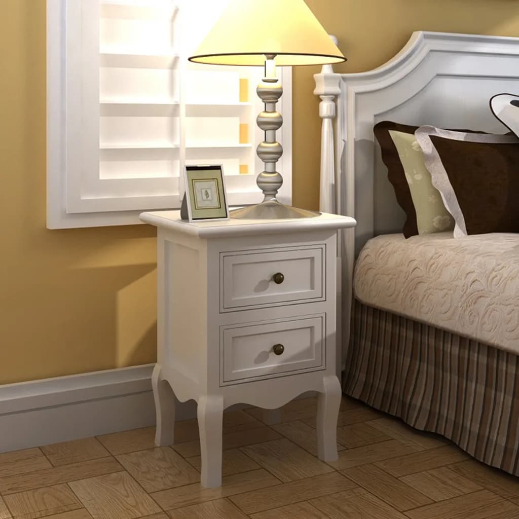 NNEVL Nightstands 2 pcs with 2 Drawers MDF White-0
