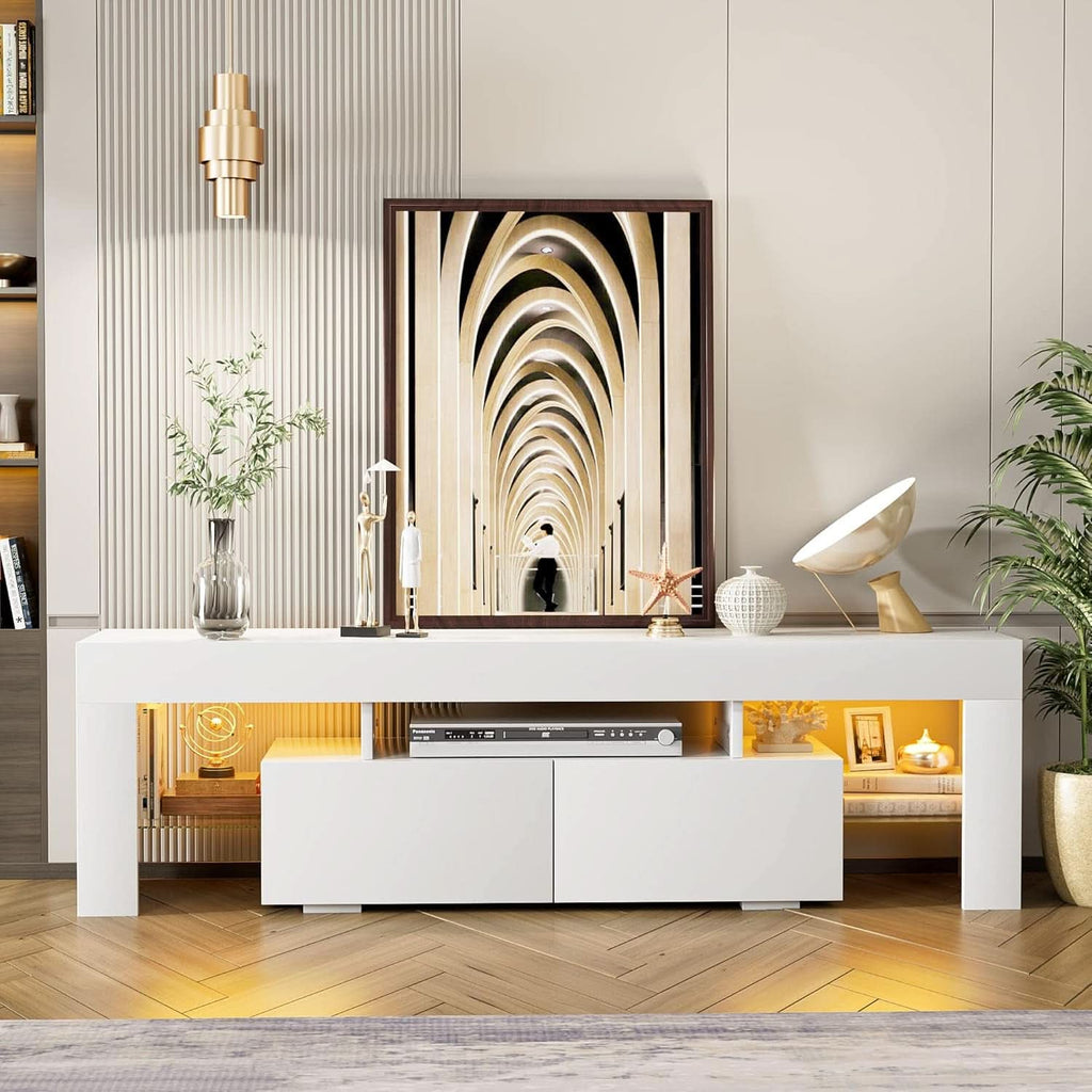 White Entertainment TV Stand With LED Illumination-3
