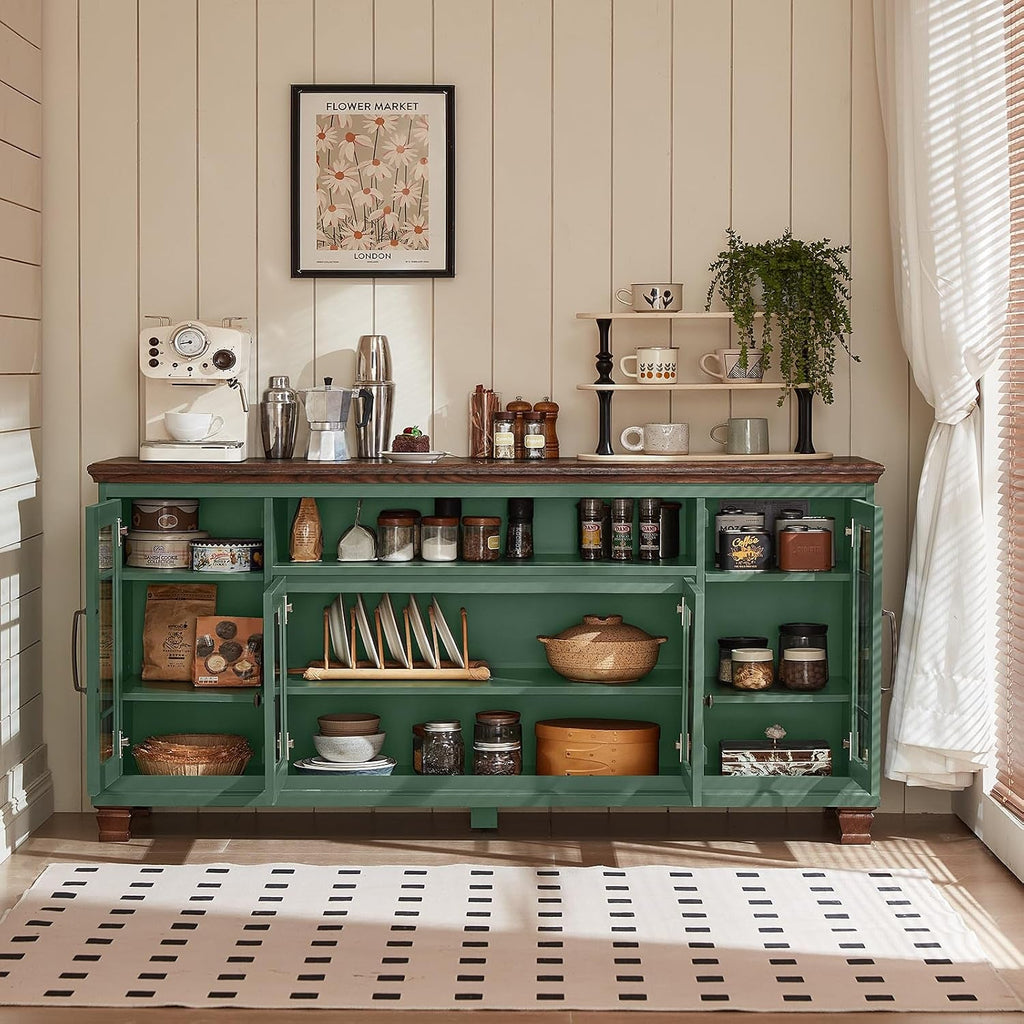 Sixty Inch Sideboard Cabinet With Green Crystal Glass Doors