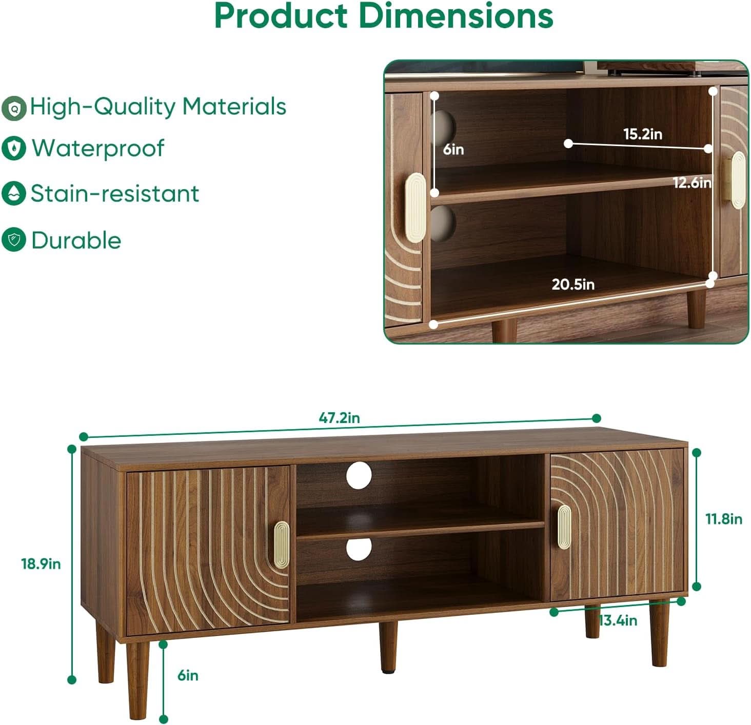 Walnut 47 Inch TV Stand Featur ingInte grated Storage-1