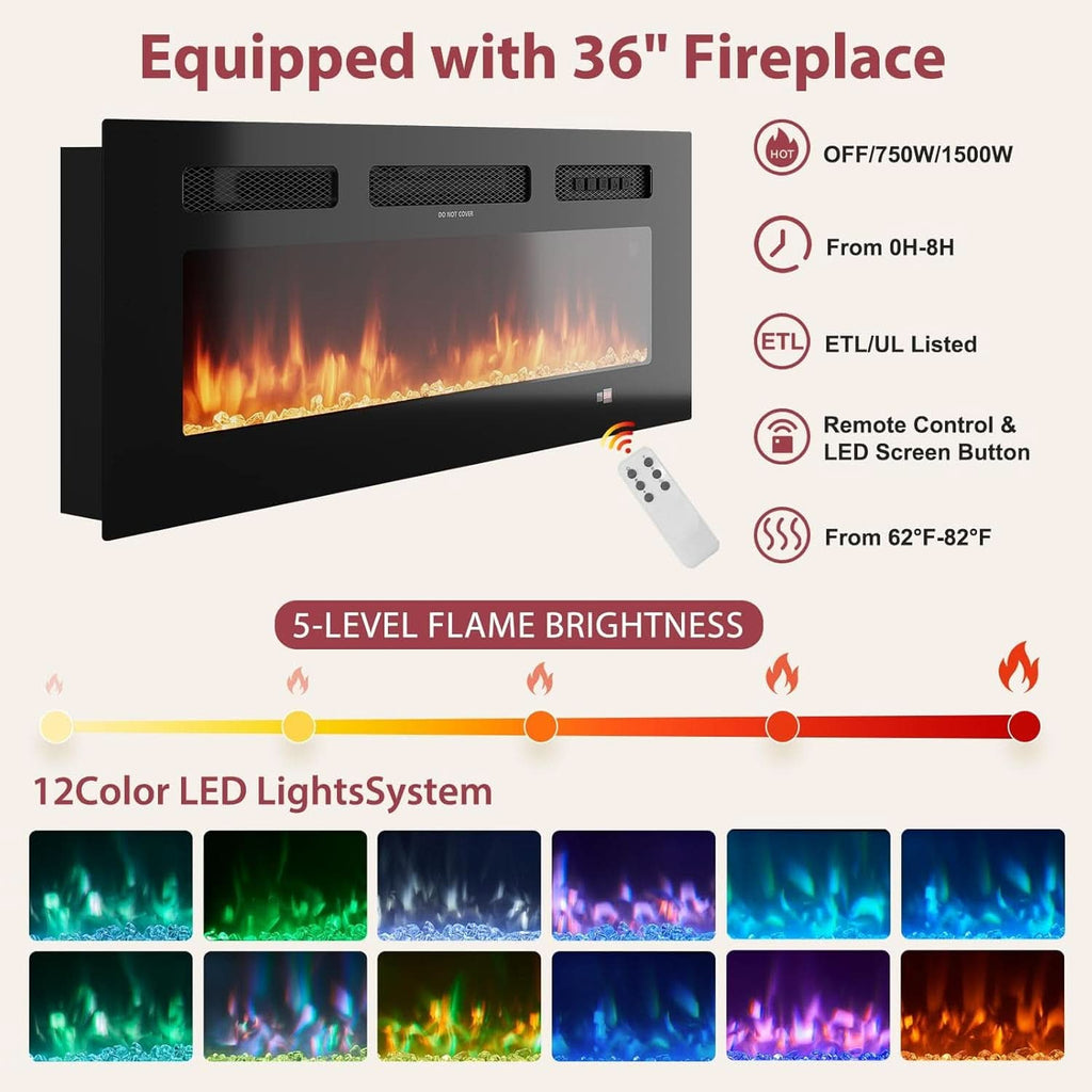 Seventy Inch Walnut TV Stand With Electric Fireplace-4