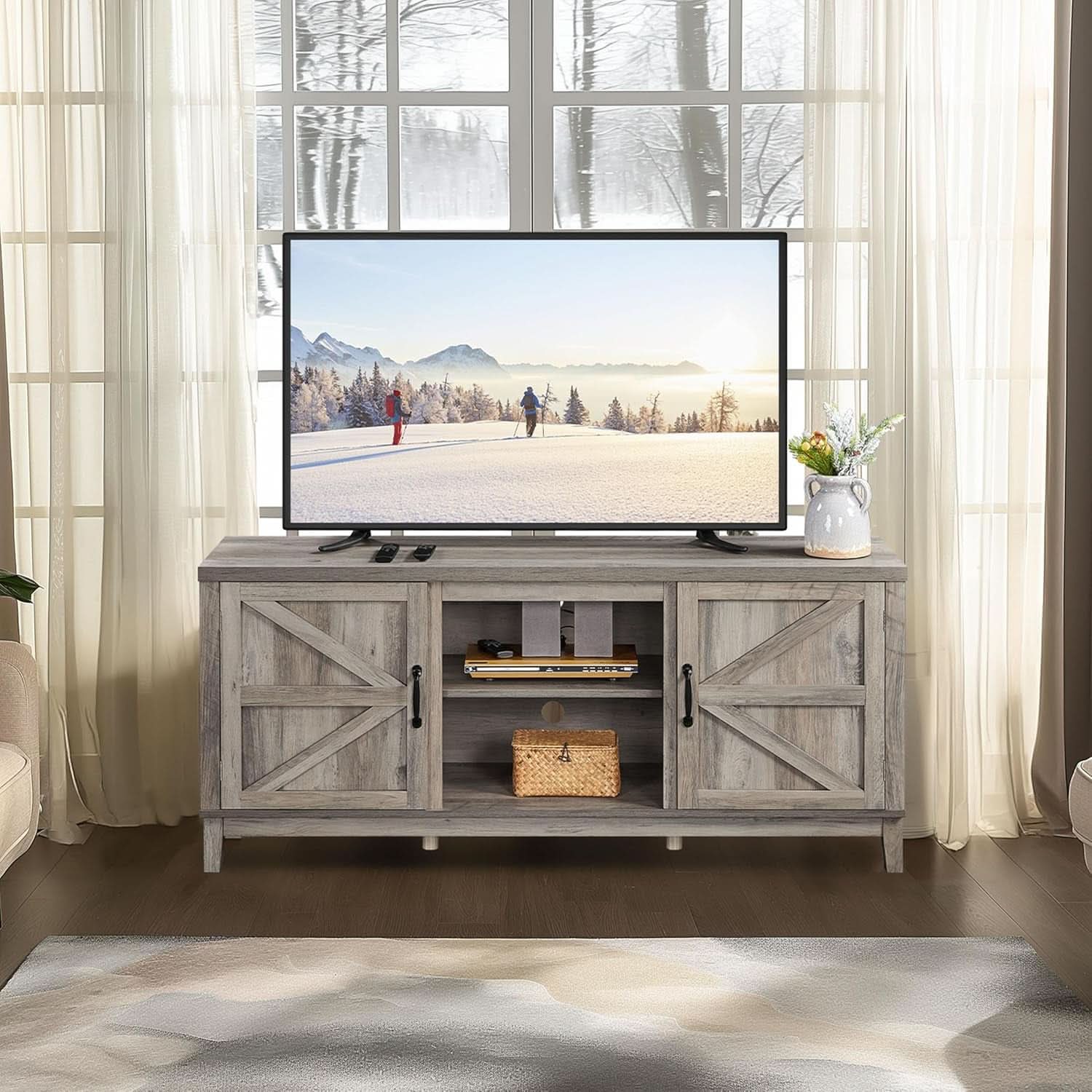 Gray Farm house TV Stand 65 Inch Entertainment Center-1