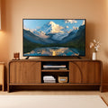 Walnut 63 Inch TV Stand Sliding Doors Entertainment-0