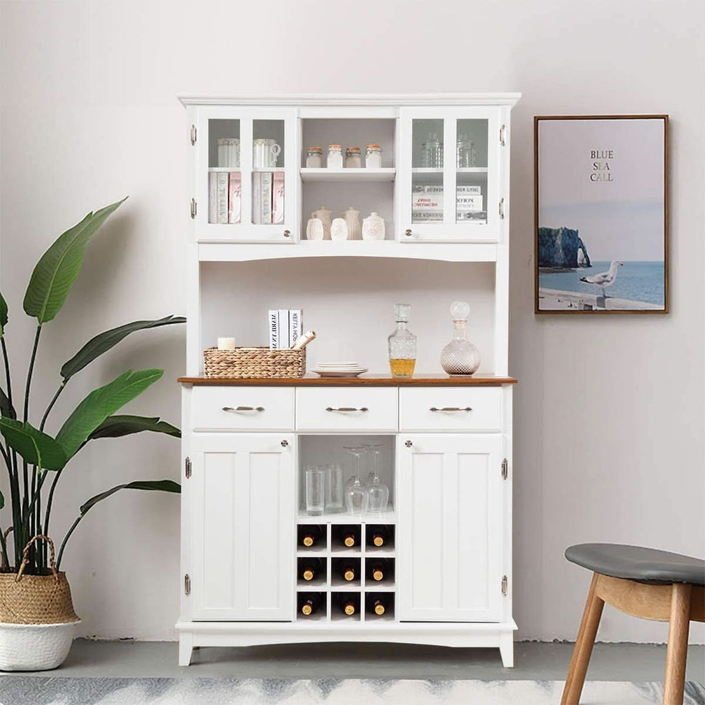 White Kitchen Hutch Sideboard With Built In Wine Rack-1