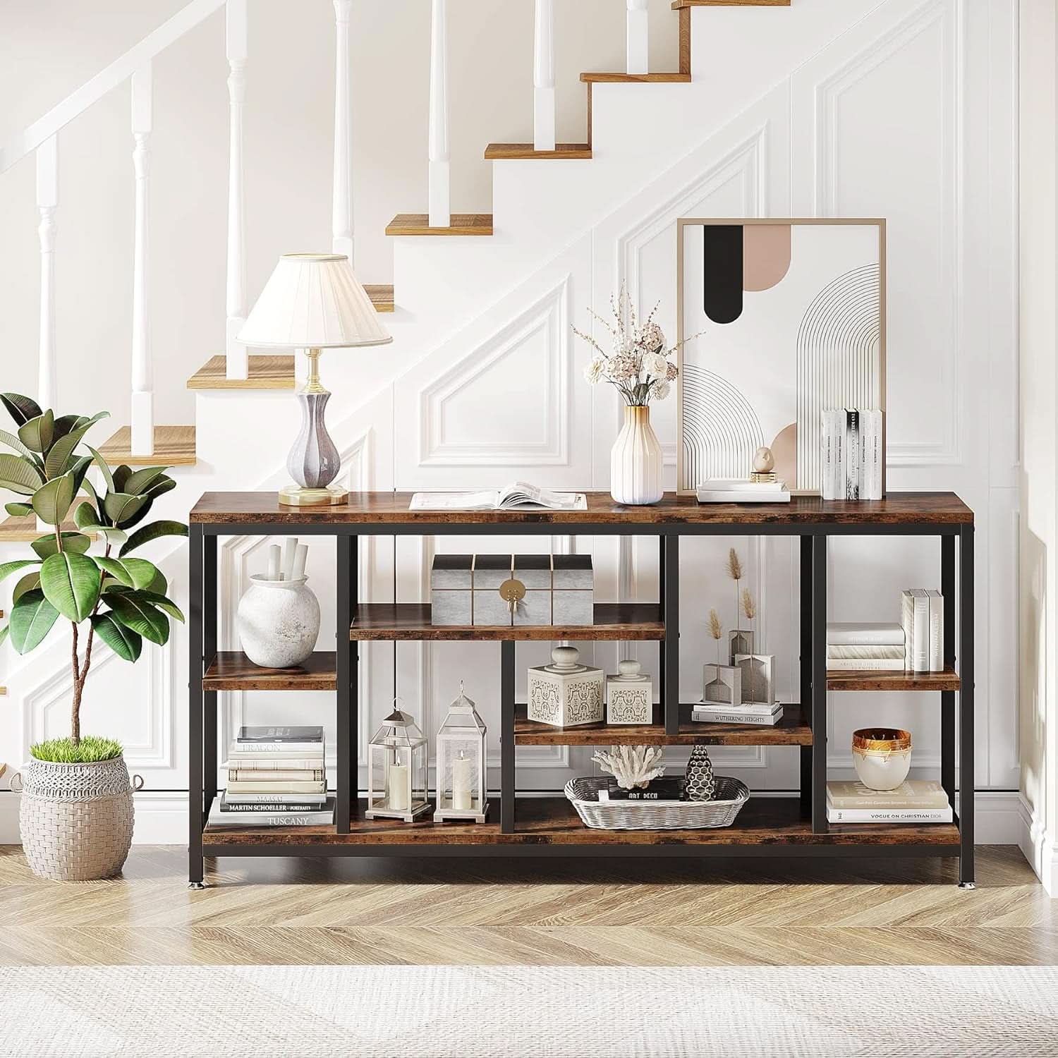Brown Console Sofa Table 70.9Inch Industrial Finish-4