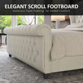 King Size Platform Bed Frame, Chenille Upholstered Sleigh Bed with Scroll Wingback Headboard & Footboard/Button Tufted/No Box Spring Required/Cream