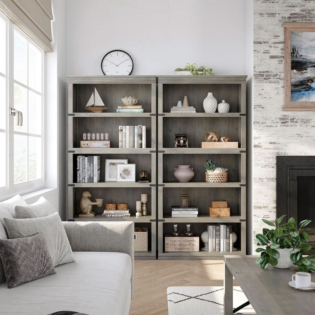 Grey Farmhouse Five Tier Bookcase Living Room Storage