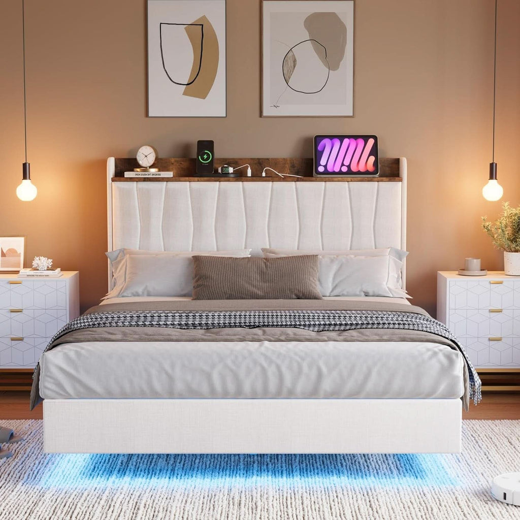 Floating King Bed Frame With LED Headboard Lighting
