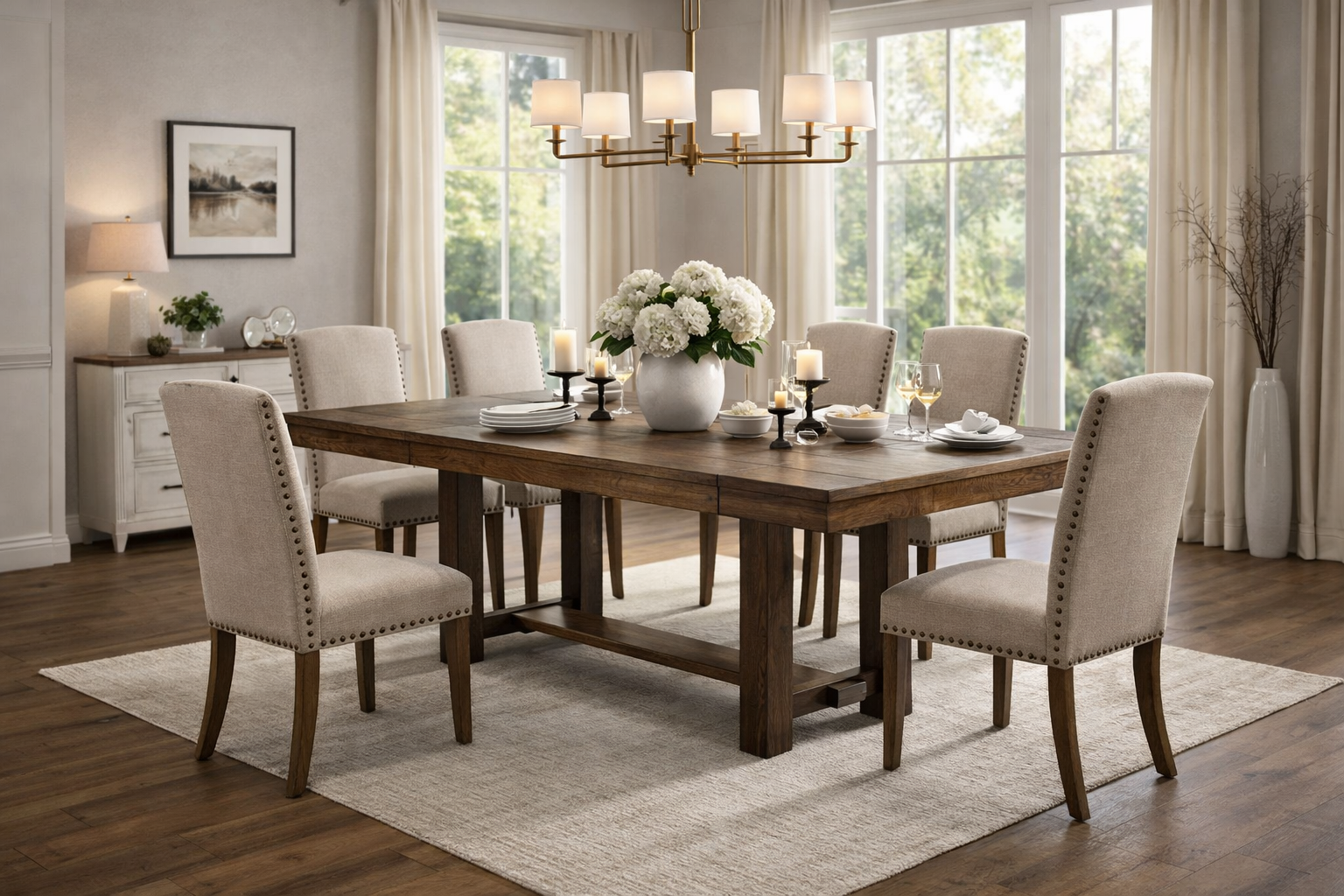 Extendable Solid Wood Dining Table – Seats 4–8 (Brown Finish)