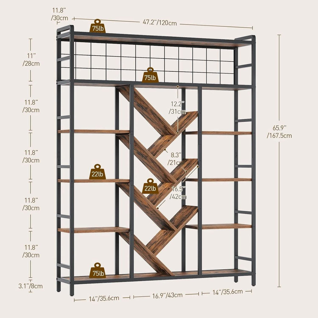 Sturdy 6 Tier Industrial Bookcase Integrated Display