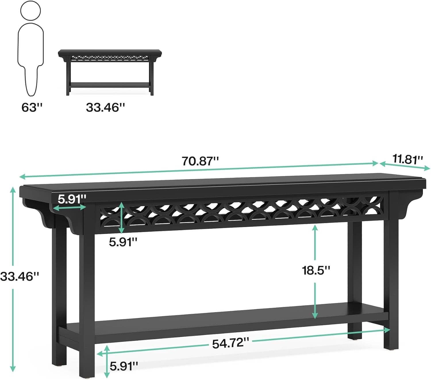 Charcoal Grey Premium Walnut Console Table Storage