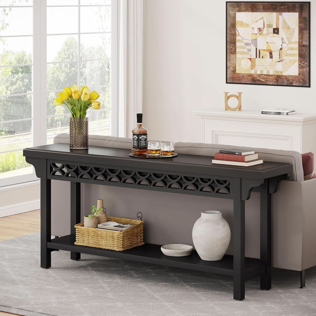 Charcoal Grey Premium Walnut Console Table Storage