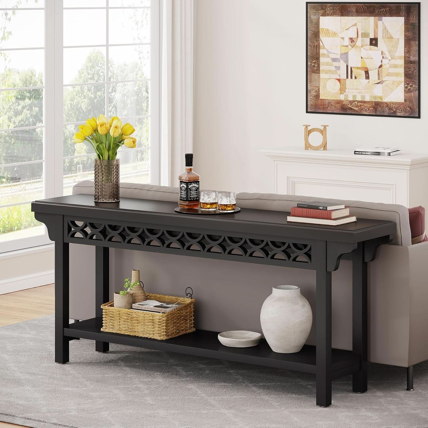 Charcoal Grey Premium Walnut Console Table Storage