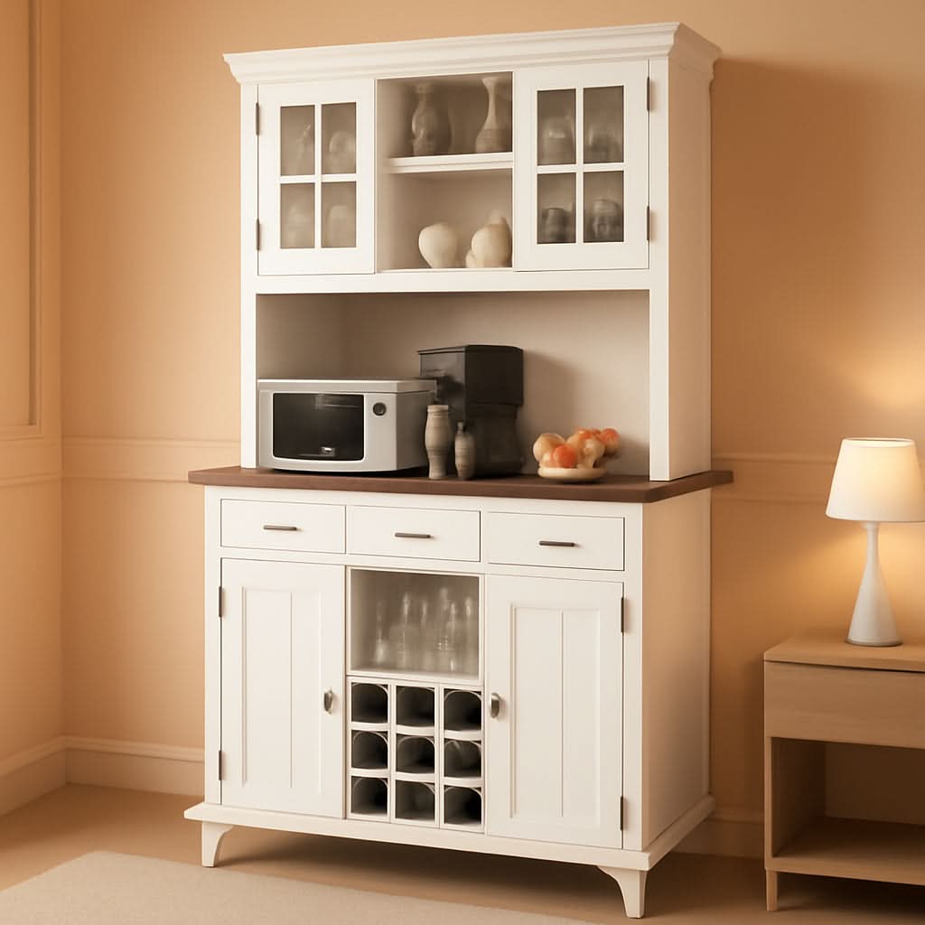 White Kitchen Hutch Sideboard With Built In Wine Rack-0