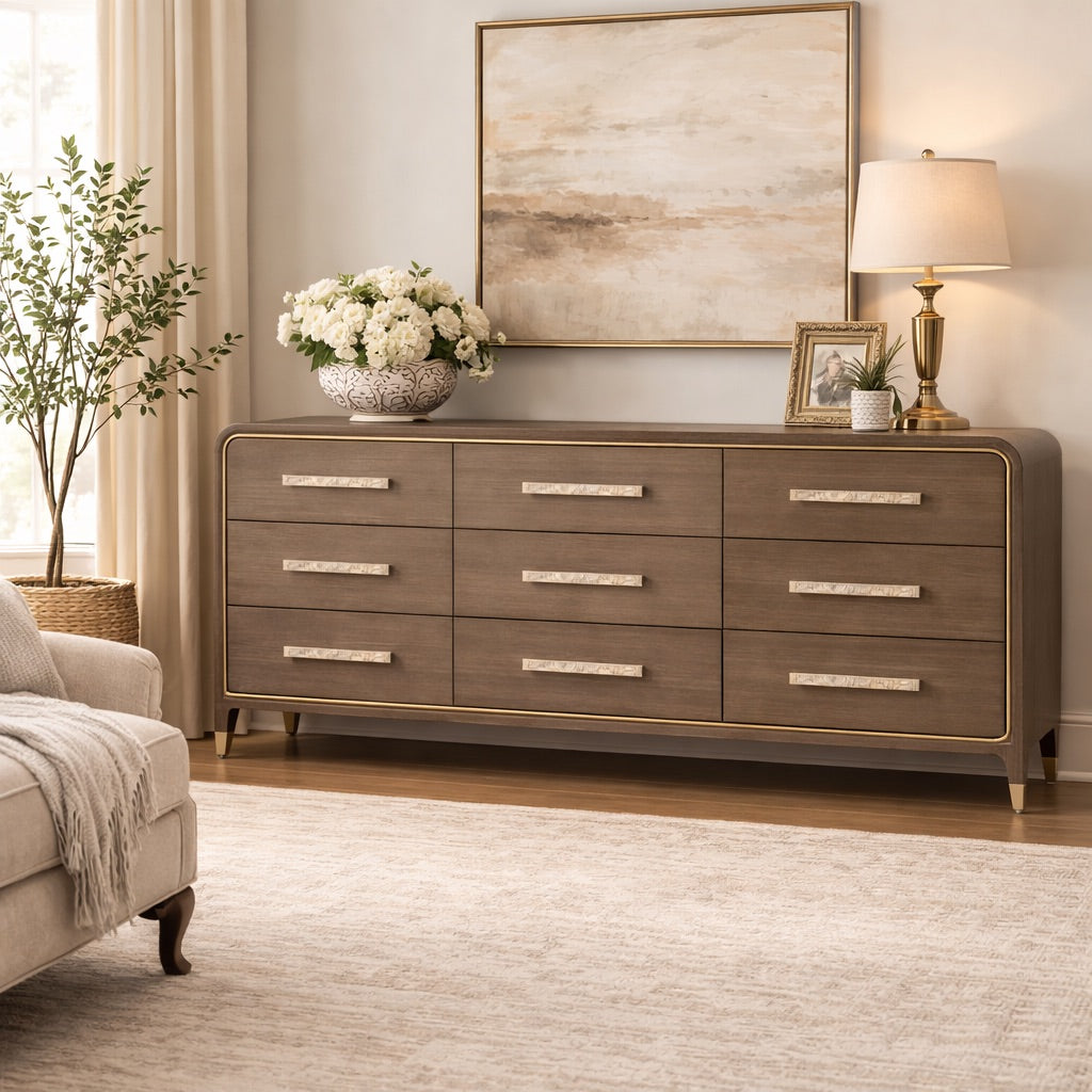 Theodore Alexander nine drawer, solid wood dress
