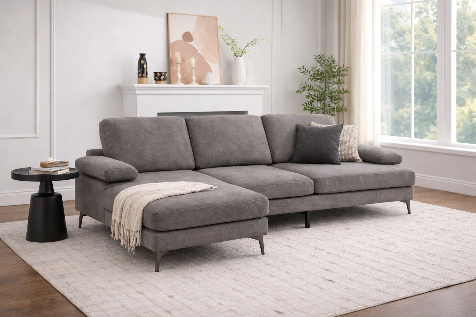 103” Modern Gray Sofa w/ Chaise