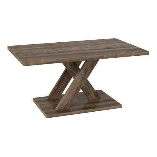 37.5 Inch Rectangular Coffee Table with Stable Base and Rubber Wood Connection for Living Room-Brown-2