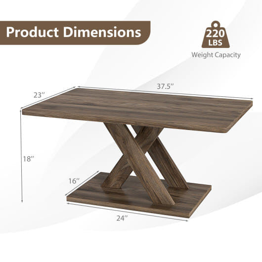 37.5 Inch Rectangular Coffee Table with Stable Base and Rubber Wood Connection for Living Room-Brown-3