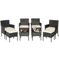 8 Pieces Patio Wicker Conversation Set with 2 Coffee Tables and 2 Ottomans-0