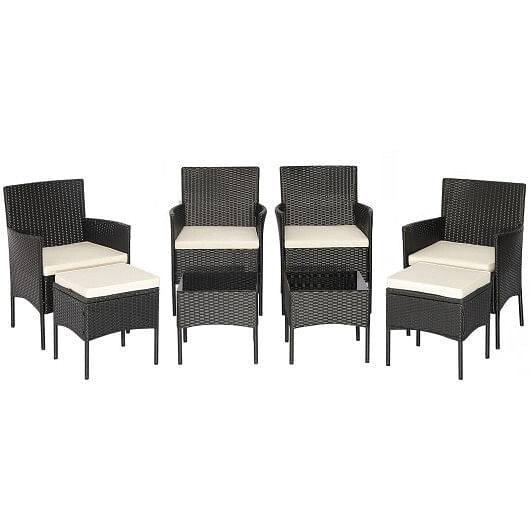 8 Pieces Patio Wicker Conversation Set with 2 Coffee Tables and 2 Ottomans-1