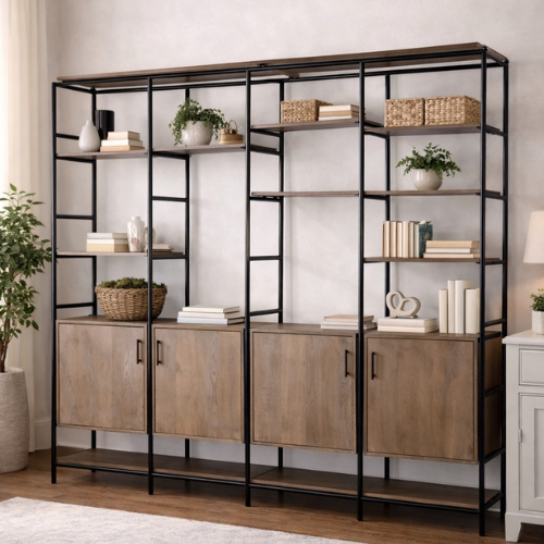 Large Industrial Bookcase / Storage Shelving Unit – Wood & Metal