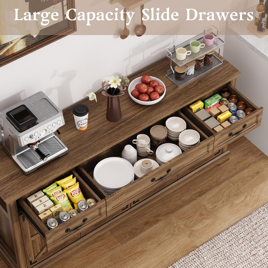 65Inch Walnut Farmhouse Style Sideboard Buffet Cabinet-2