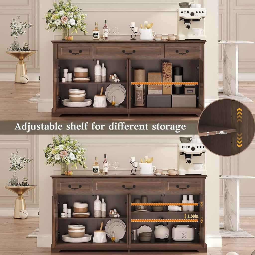65Inch Walnut Farmhouse Style Sideboard Buffet Cabinet-4
