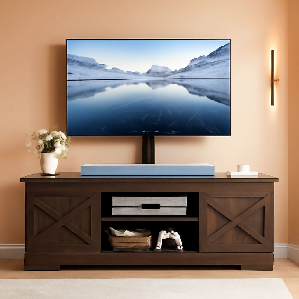 Espresso Farmhouse TV Stand With Adjustable Mounting-0
