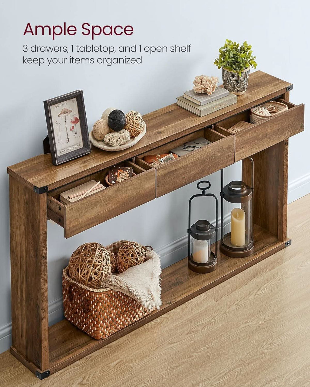 Sofa Console Table Forty Seven Inches Three Drawers Narrow