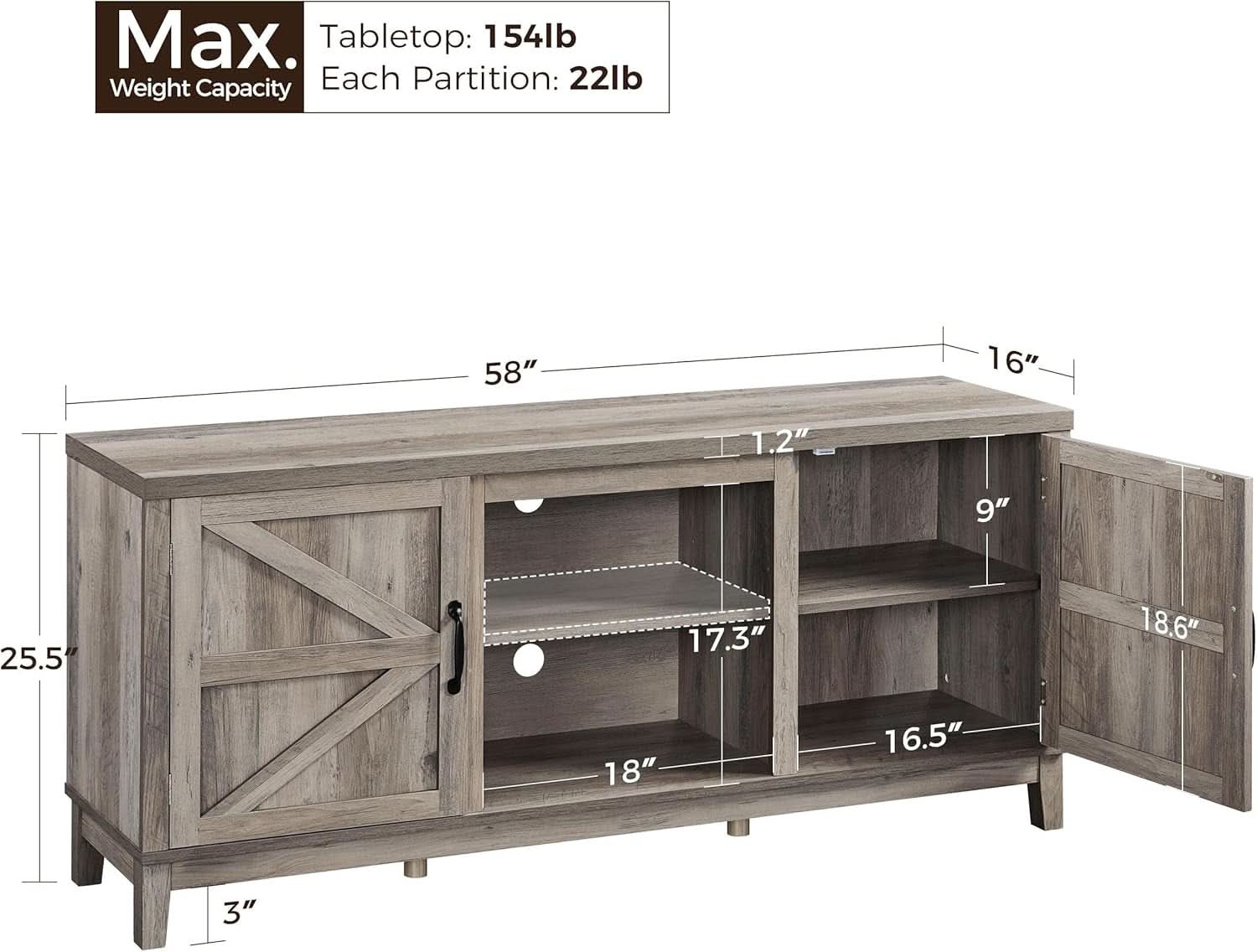 Gray Farm house TV Stand 65 Inch Entertainment Center-2