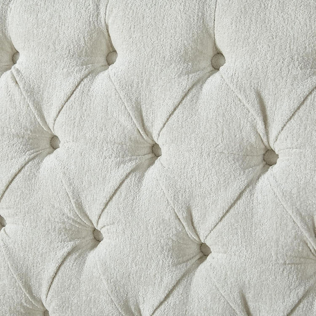 King Size Platform Bed Frame, Chenille Upholstered Sleigh Bed with Scroll Wingback Headboard & Footboard/Button Tufted/No Box Spring Required/Cream