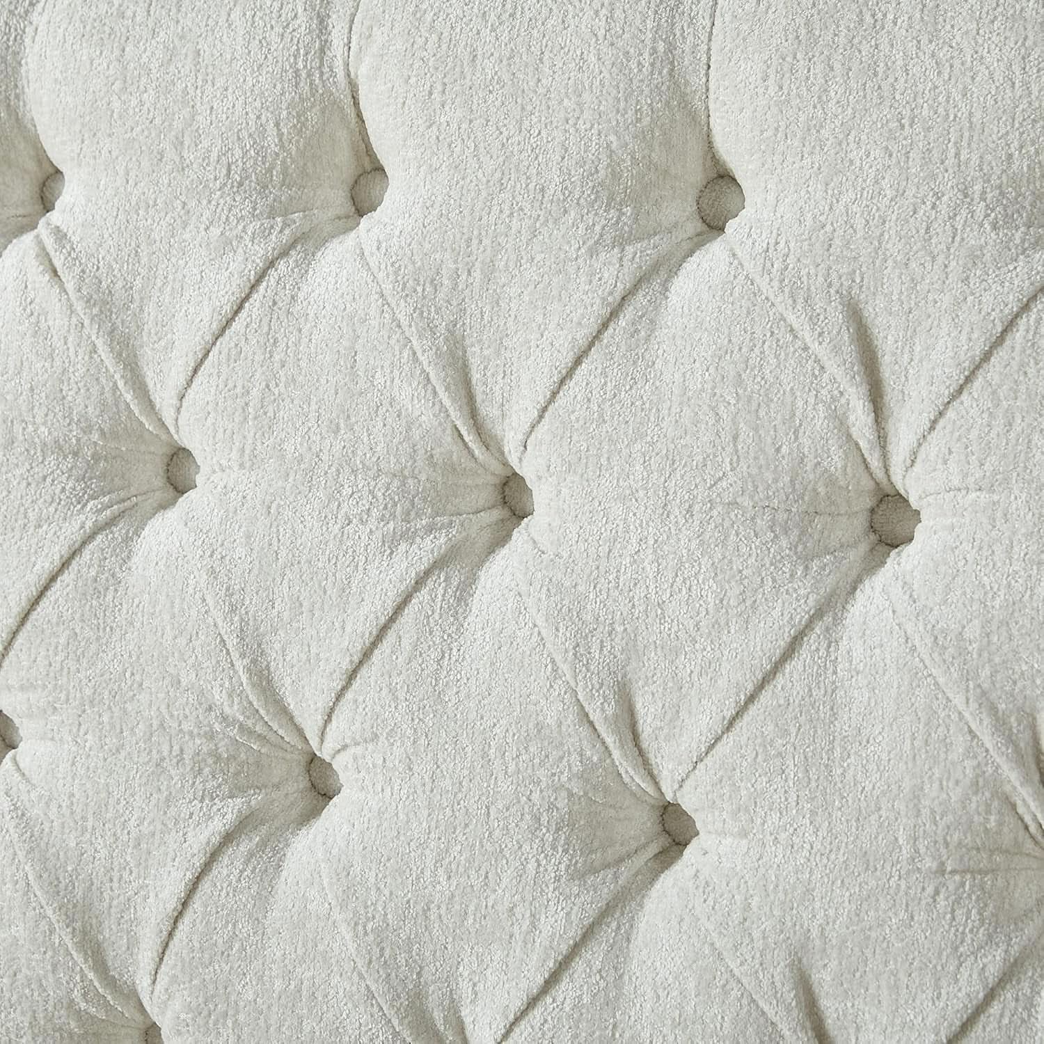 King Size Platform Bed Frame, Chenille Upholstered Sleigh Bed with Scroll Wingback Headboard & Footboard/Button Tufted/No Box Spring Required/Cream