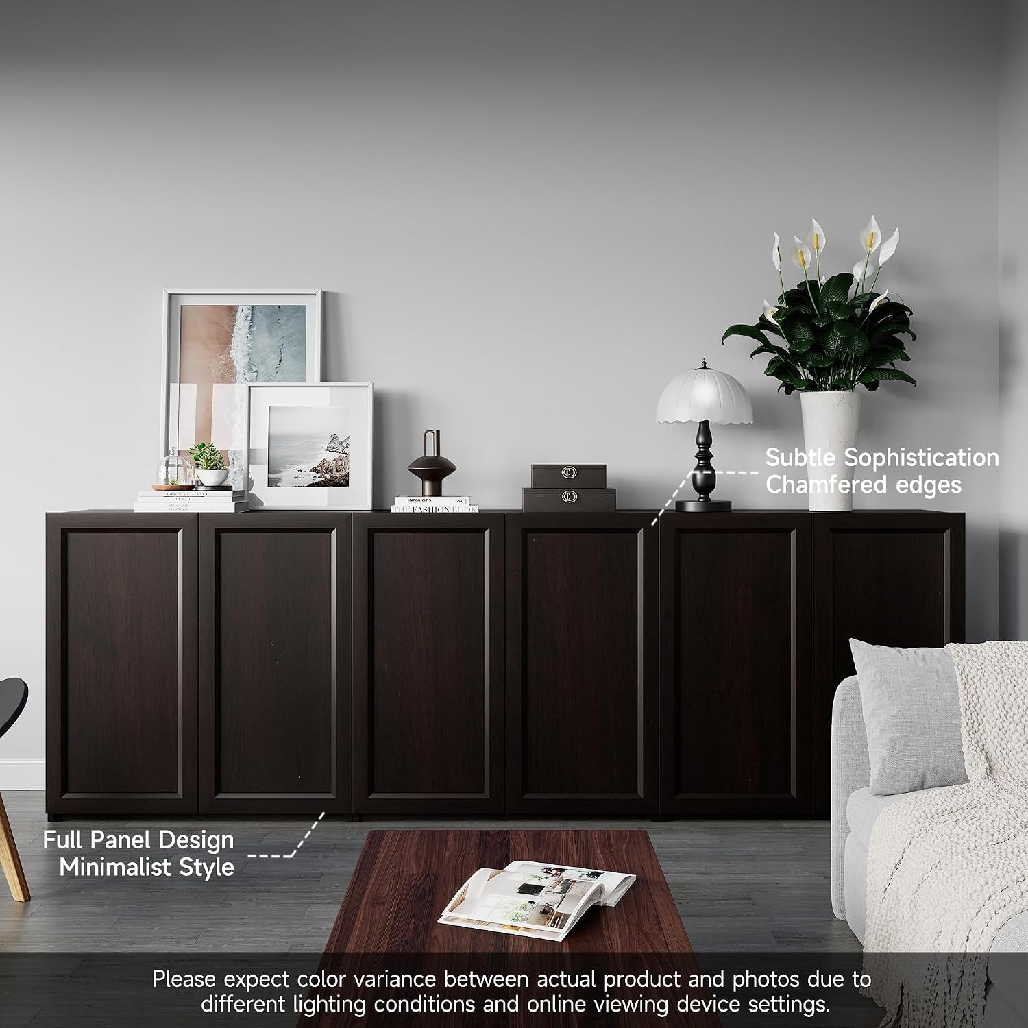 Dark Brown Adjustable Shelves Sideboard Buffet Cabinet-3