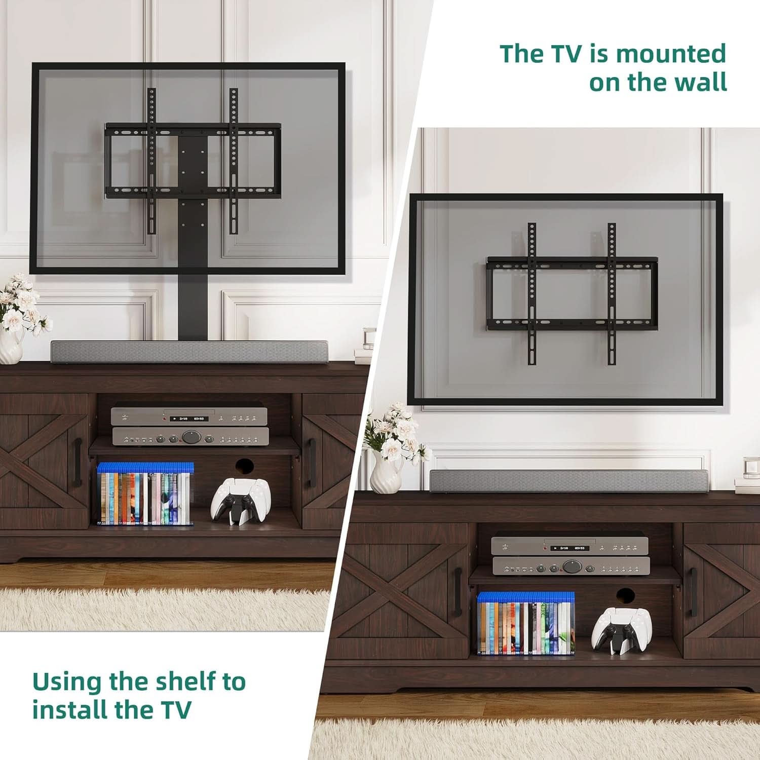 Espresso Farmhouse TV Stand With Adjustable Mounting-2