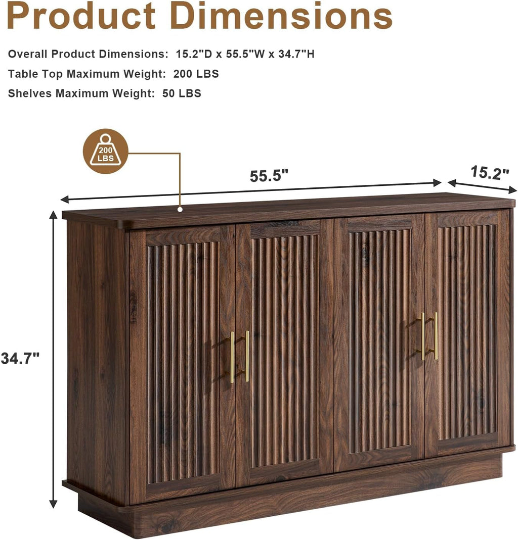 Walnut Sideboard Buffet Cabinet Adjustable Shelves-1