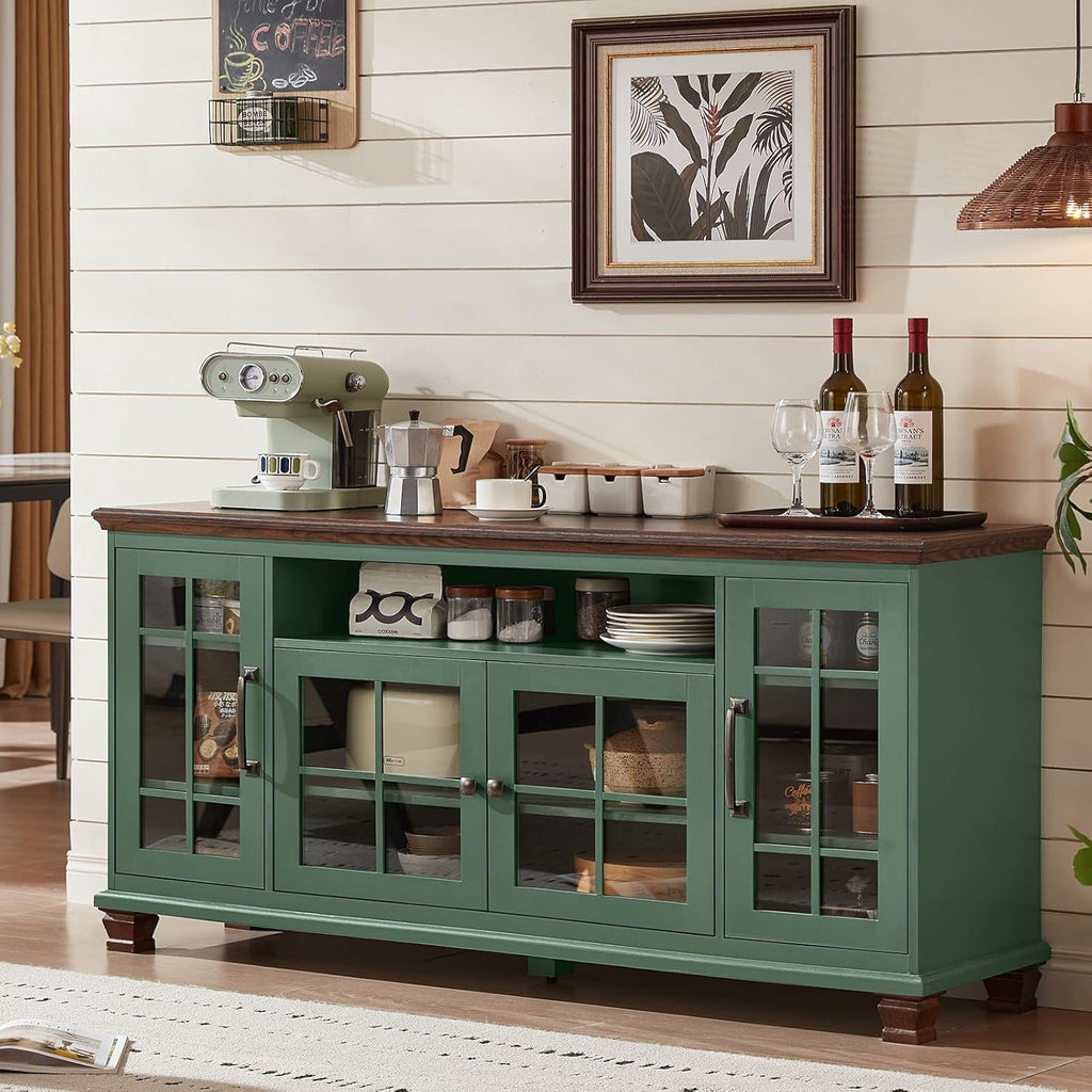 Sixty Inch Sideboard Cabinet With Green Crystal Glass Doors
