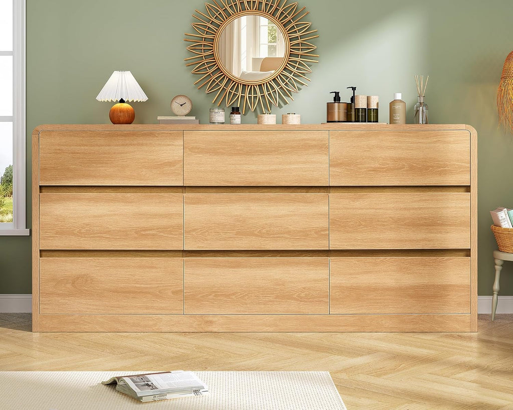 Sixty Three Inch Nine Drawer Dresser For Bedroom Organization