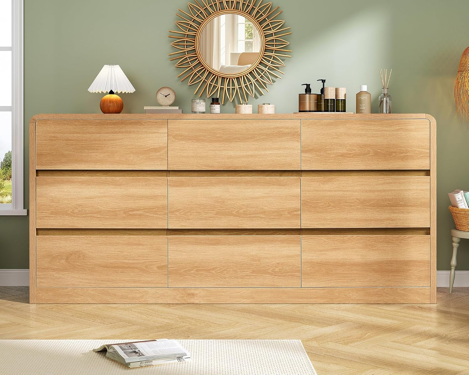 Sixty Three Inch Nine Drawer Dresser For Bedroom Organization