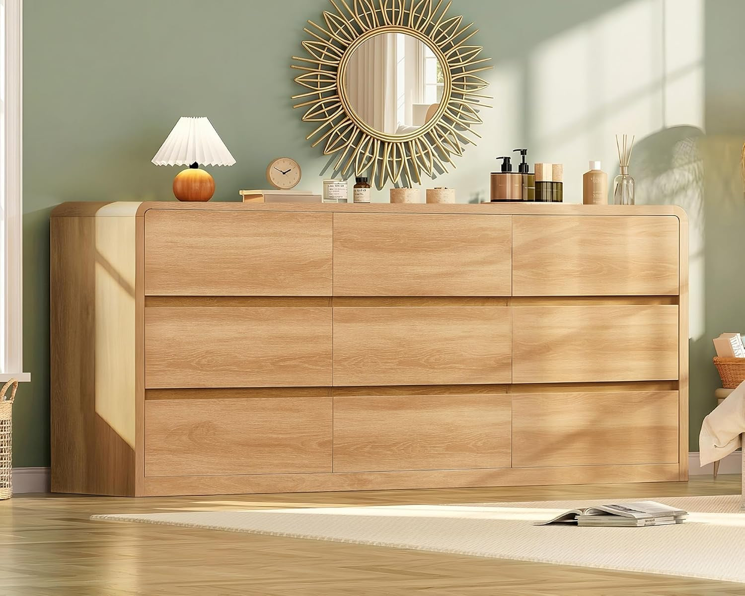 Sixty Three Inch Nine Drawer Dresser For Bedroom Organization