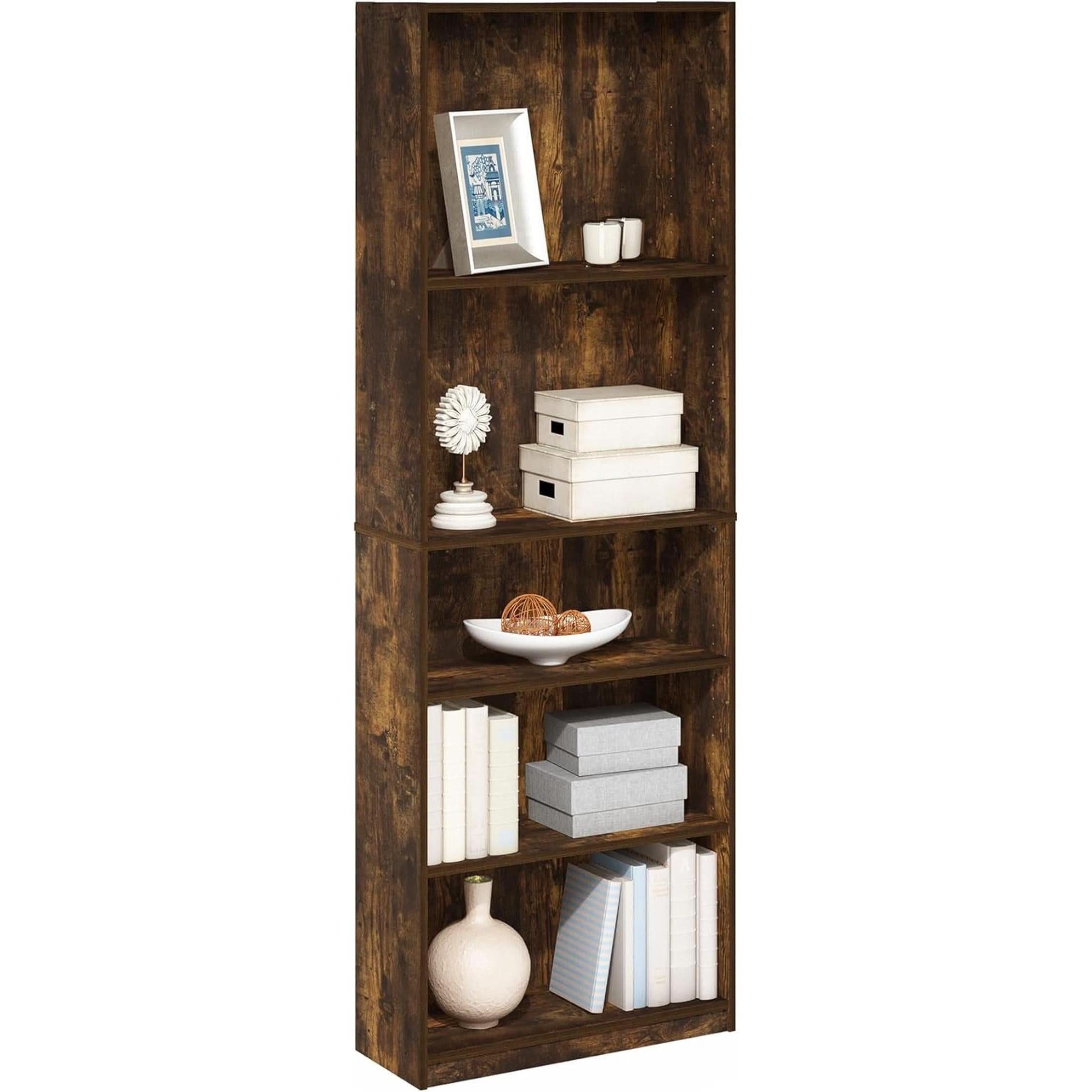 Adjustable 5 Tier Amber Pine Bookcase Living Room Storage-4