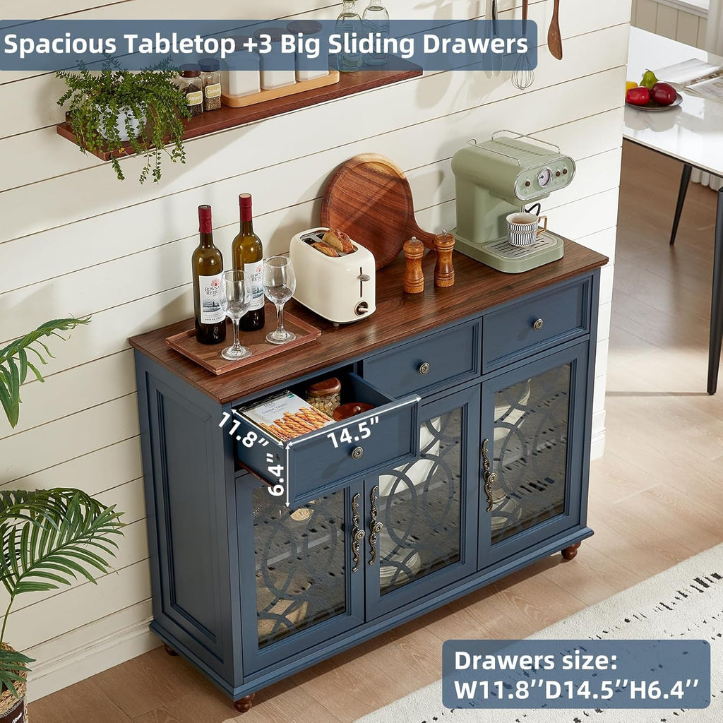 Navy Blue Rustic Farmhouse Sideboard Cabinet Glass
