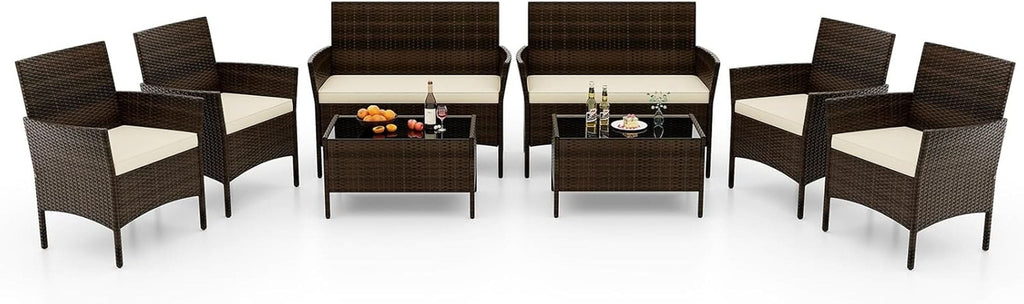 8-Piece Rattan Patio Furniture Set With Cushions-0