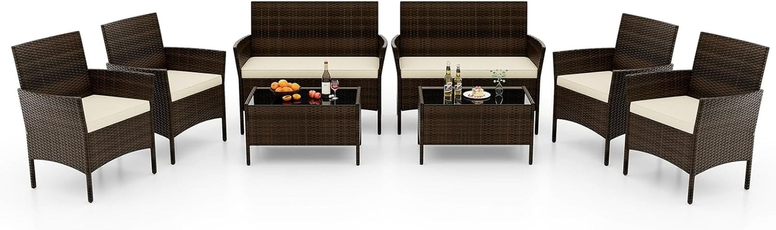 8-Piece Rattan Patio Furniture Set With Cushions-0