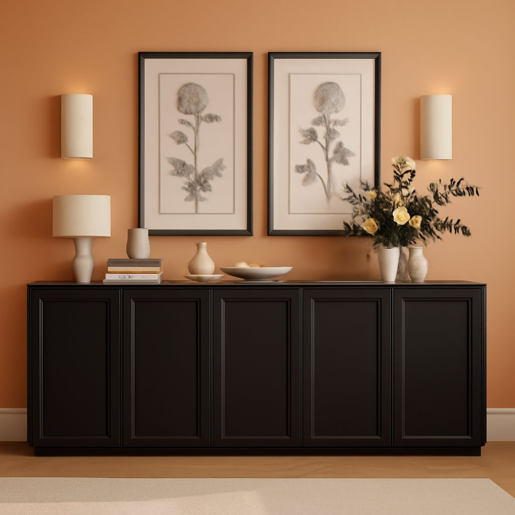 Dark Brown Adjustable Shelves Sideboard Buffet Cabinet-0