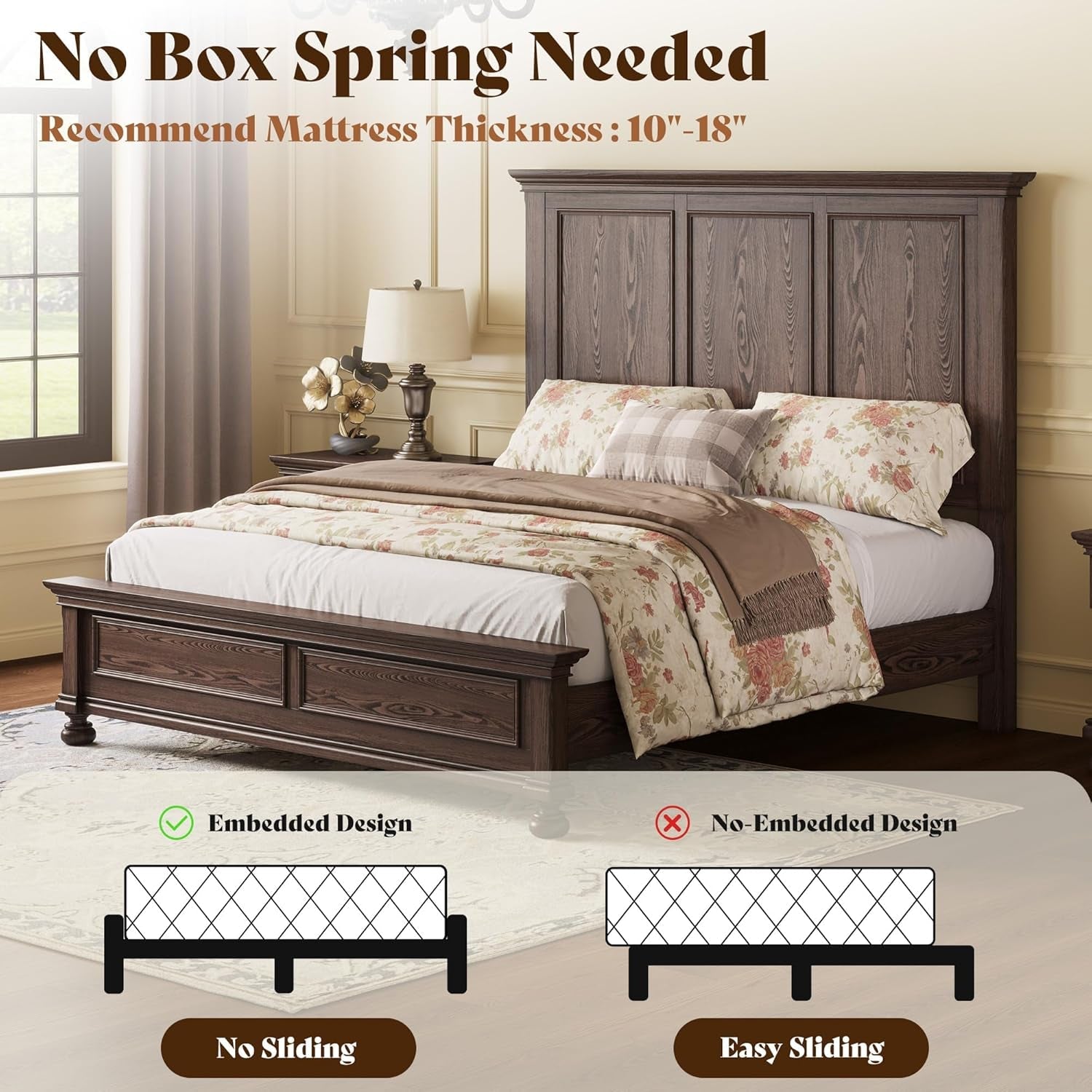 Midcentury Modern DarkPine King Bed Frame Headboard