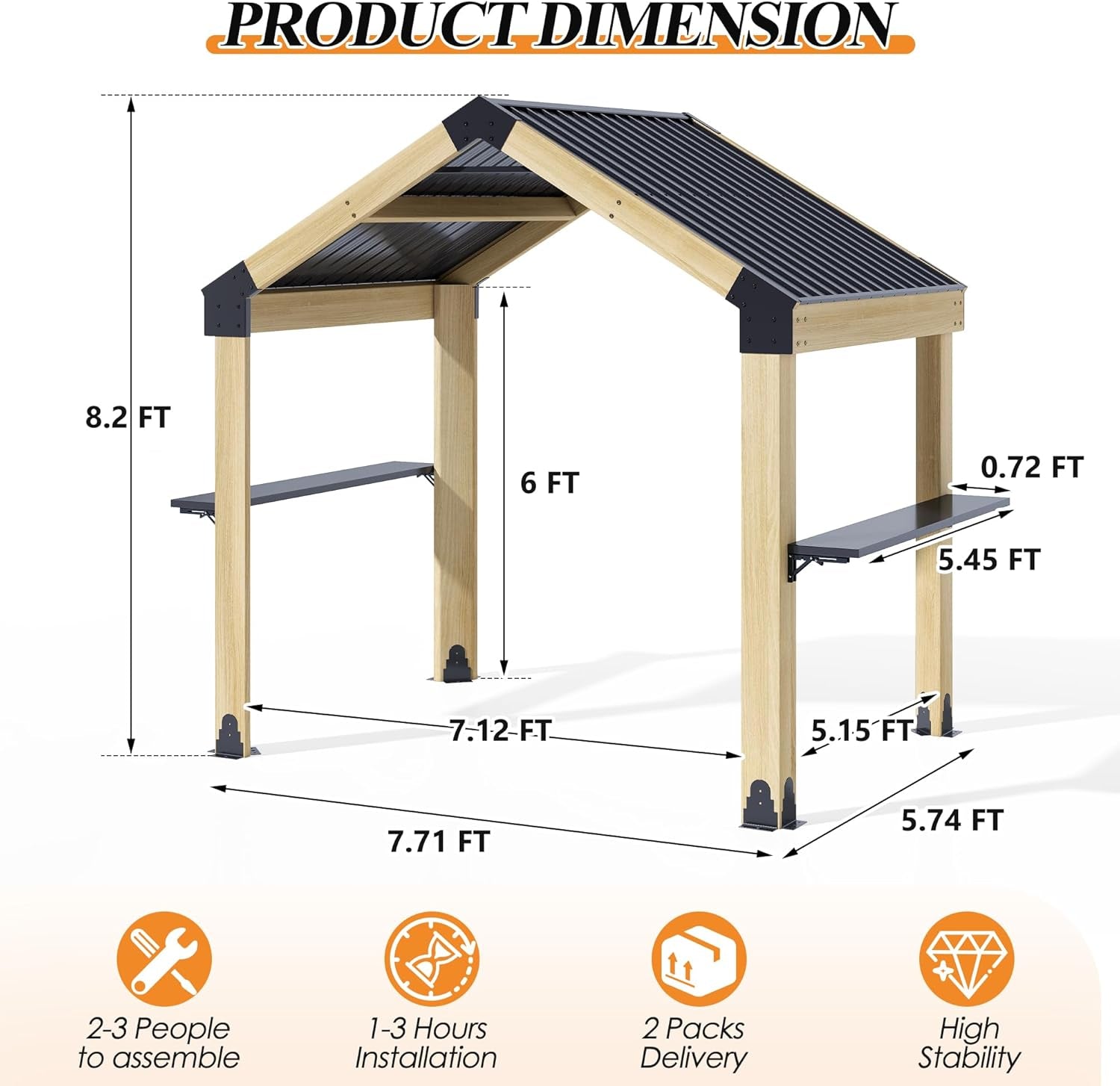 Outdoor Grill Gazebo Featuring Hardtop 7.7x5.7 Feet-1