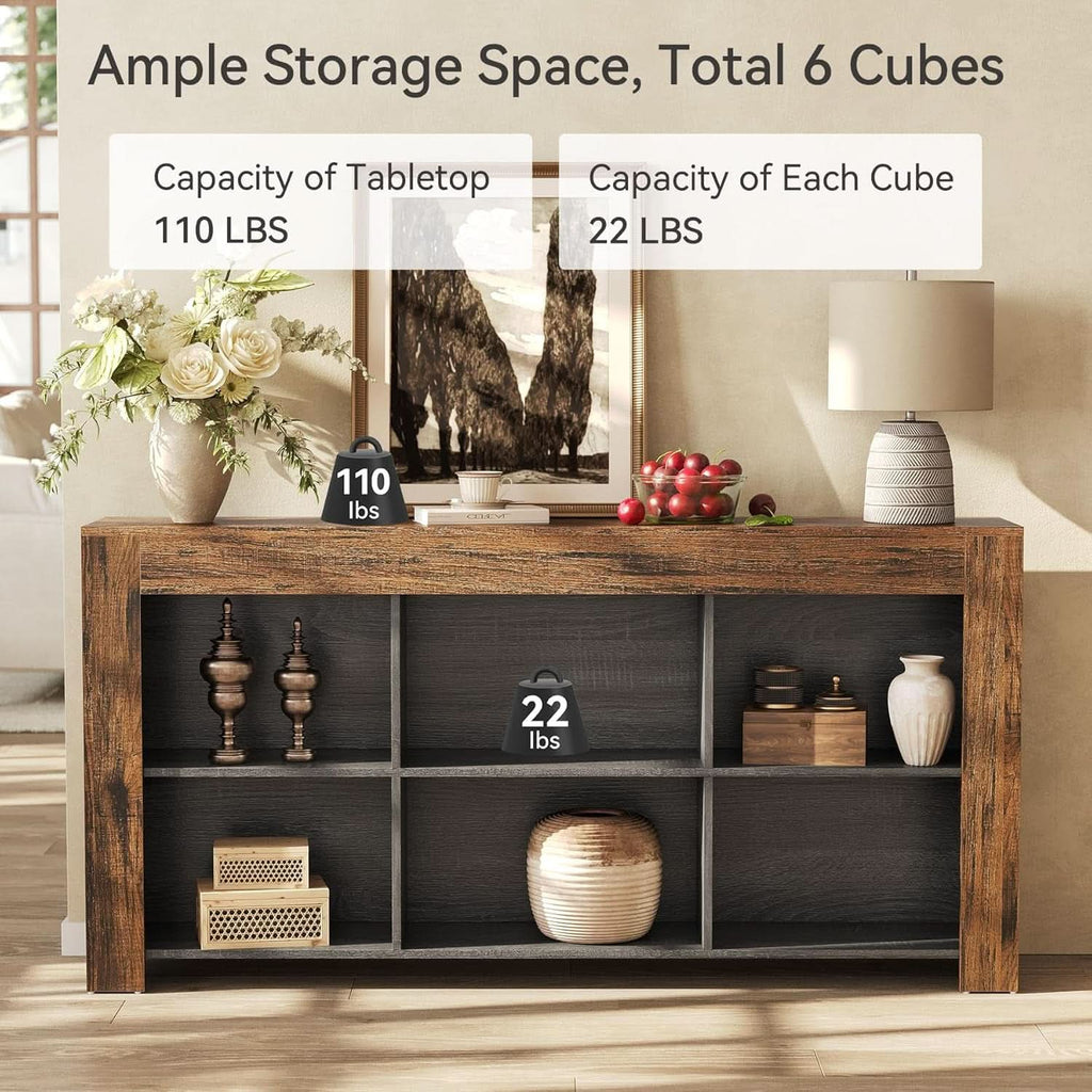63-Inch Rustic Farmhouse Console Table With Storage-4