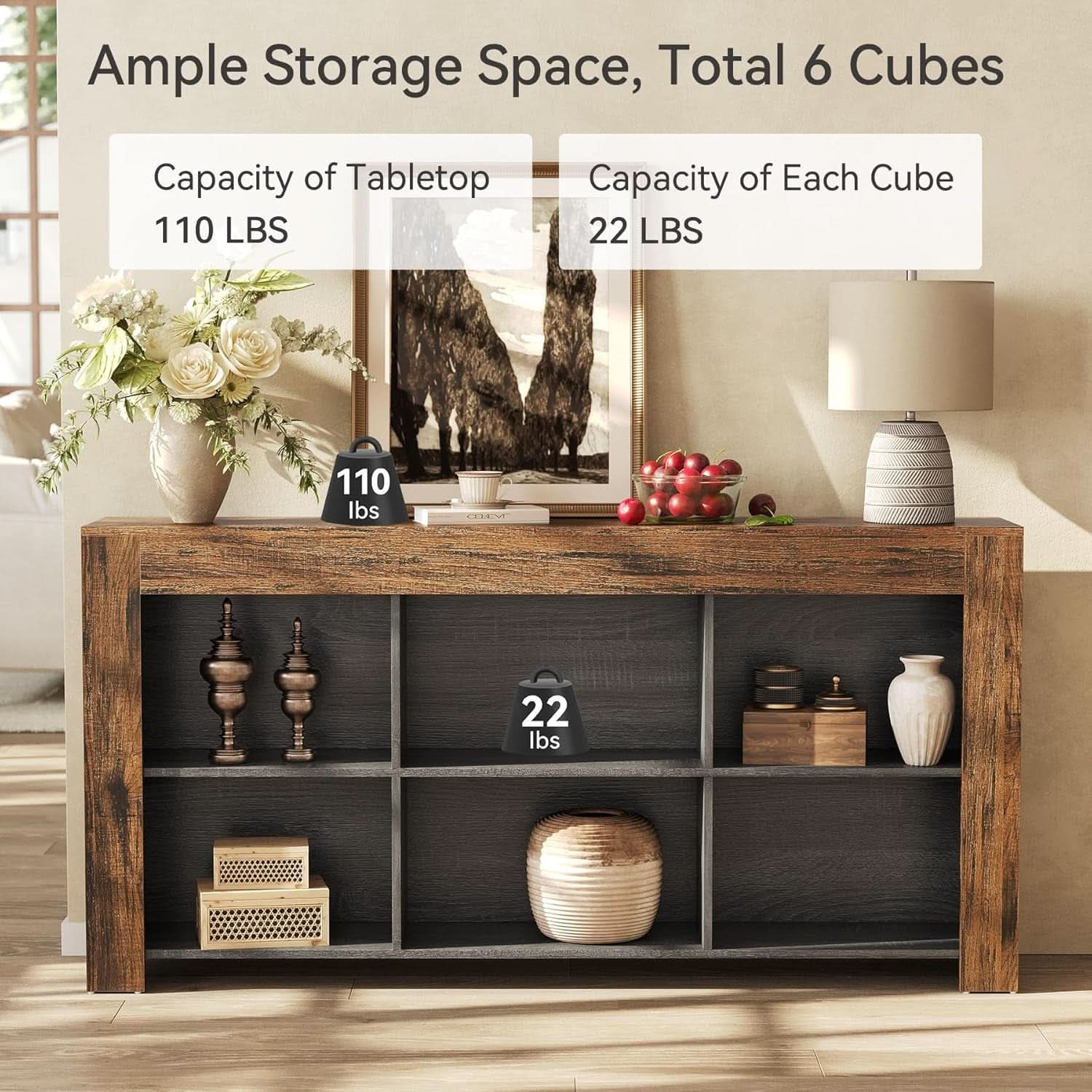 63-Inch Rustic Farmhouse Console Table With Storage-4