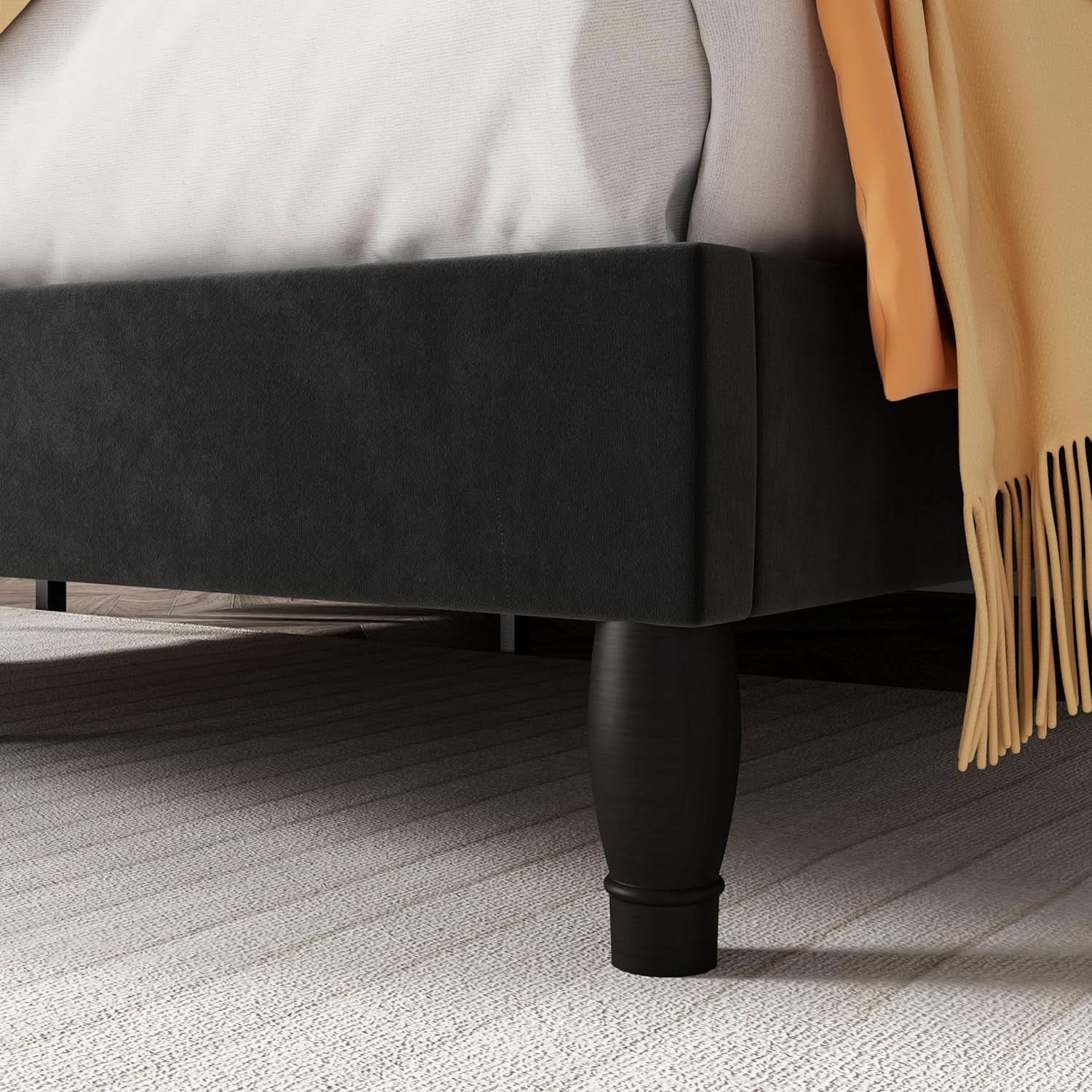 Queen Bed Frame With Adjustable Headboard BlackVelvet-4